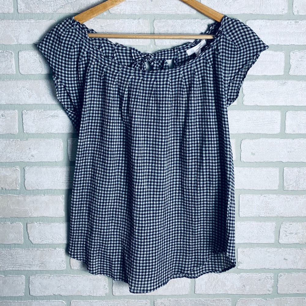 LC Lauren Conrad Capped Sleeve Gingham Top